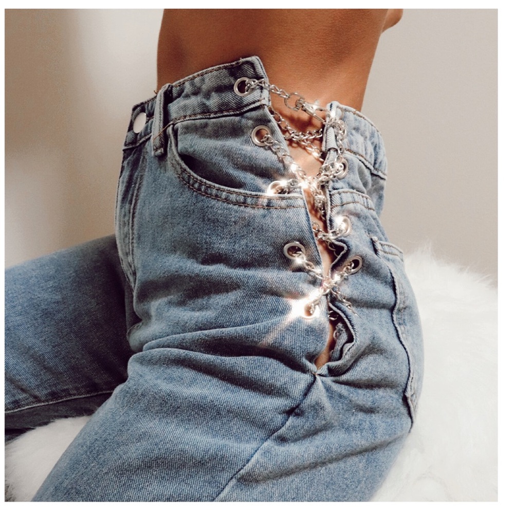 Chain side lace-up jeans - Colorful Natalie